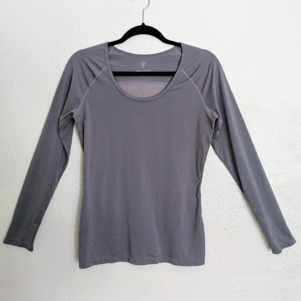 Cozy Orange Gray Long Sleeve Yoga Workout Tee